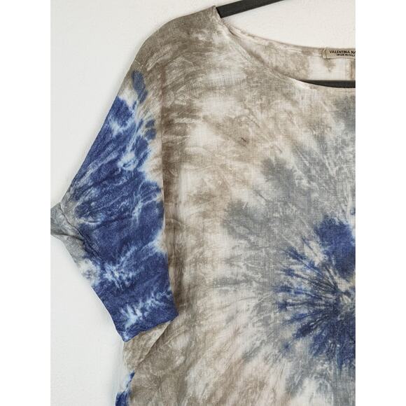 Valentina Naldi Top Linen Tie Dye Oversized Lagenlook Boho Blue Gray Size M - Picture 2 of 10